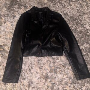 Black Cropped Leather Jacket Blazers & Suit Jackets